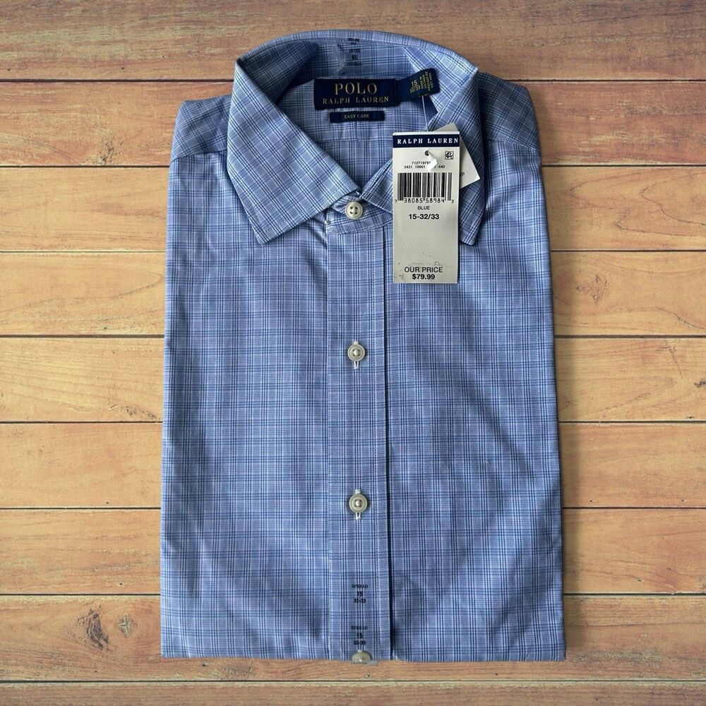 Polo Ralph Lauren Men's 15-32/33 Cotton Easy Care Long Sleeve Dress Shirt NWT